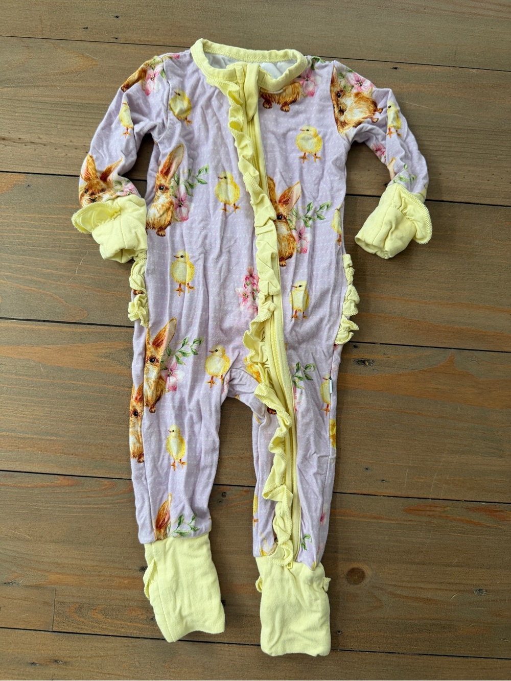 Laree + Co. Bunny and Chicks Ruffle Bamboo Footie - 0-3 Months